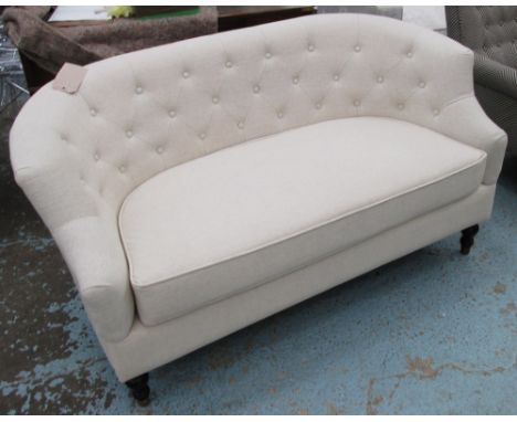 SOFA, two seater, button back in oatmeal fabric, 146cm L.