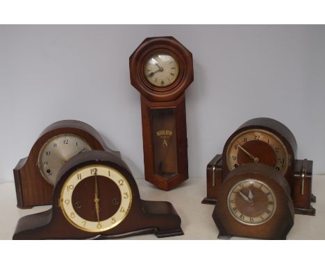 Collection of 4 1930's mantle clocks to include 31 day regulator wall clock