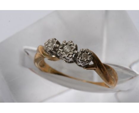 A 9ct gold three stone diamond ring