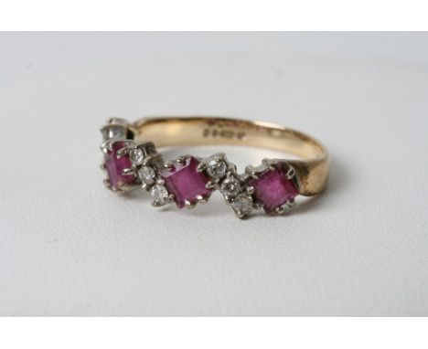 A 9ct gold ruby and diamond ring with alternating stones 