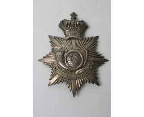 A silver plated Victorian officers helmet plate of the Royal Westmoreland light infantry 