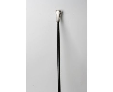 A silver topped walking stick inset with A Russian coin depicting Nicholas II, stamped Faberge 925, (ware to the edge) 
