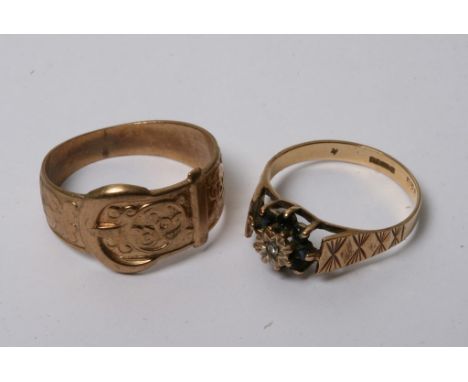 A 9ct gold buckle ring and one other ladies ring set with a chip stone diamond