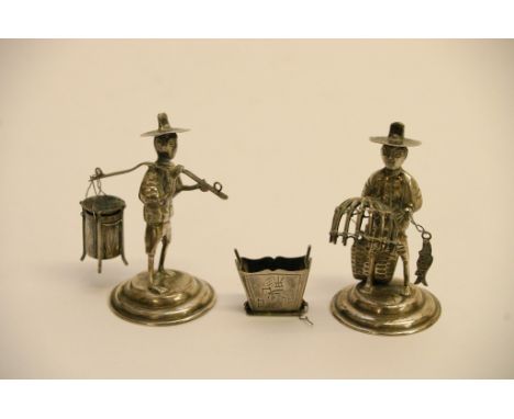 Two Chinese silver figures of fishermen, height 5.5cm.