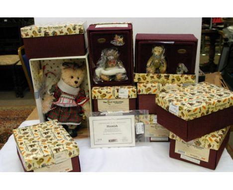 A collection of ten boxed Steiff resin collector's bears including some certificates and a             boxed Franklin Mint 'H