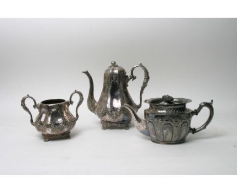 A silver plated coffee pot, teapot and sucrier