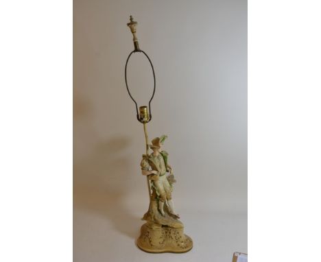 A German bisque lamp base in the form of a well dressed 19th Century gentleman.