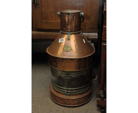 A large Copper and Brass Ship's lamp with applied label for Glasgow