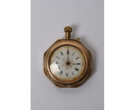 A 14 ct. gold button wind and enamel fob watch