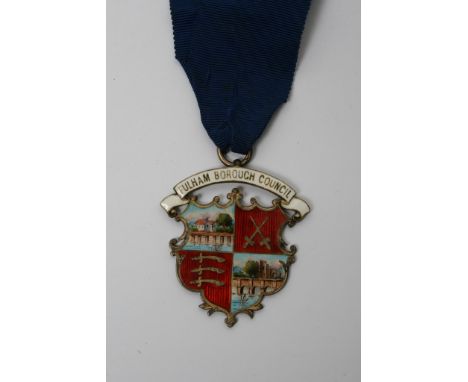 A silver and enamel badge of office Fulham borough council 
