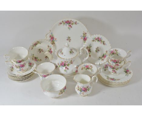 A Royal Albert tea service in Moss Rose pattern.
