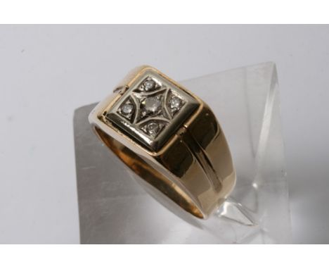 A gents 10ct gold ring inset with five diamonds