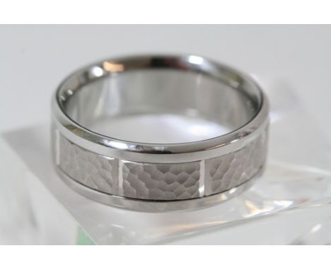 A large modern design 18ct white gold gents wedding ring stamped Birks Cobalt, serial number 160120, as new