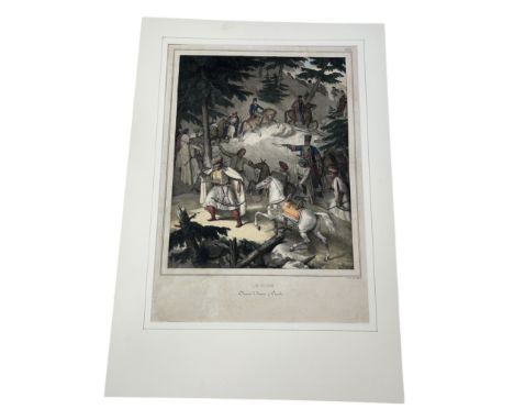 LOUIS DUPRE (1789-1837): AN ORIGINAL FRENCH LITHOGRAPH TITLED 'LA PINDE TRAVERSE DE TANINA A TRICALA'The crossing of the Pind