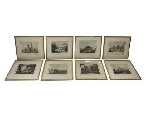 A SET OF EIGHT 19TH CENTURY HAND COLOURED ENGRAVINGS, CAPTAIN ROBERT GRINDLAY'S 'SCENERY, COSTUMES AND ARCHITECTURE, CHIEFLY 