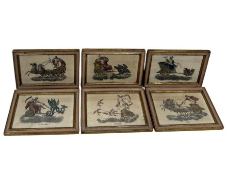 AFTER RAPHAEL: A SET OF SIX HAND COLOURED ENGRAVINGS DEPICTING GODS WITH CHARIOTS21cm x 13cmEach mounted in matching frames a