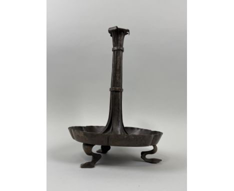 AN ARTS AND CRAFTS COPPER CANDLESTICK OR LAMP BASE34cm x 22cm
