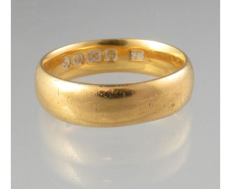 22ct gold court shaped wedding ring.   Width 5mm. Ring size M&amp;1/2.  Approx weight 7.2 grams.
(B.P. 21% + VAT) 