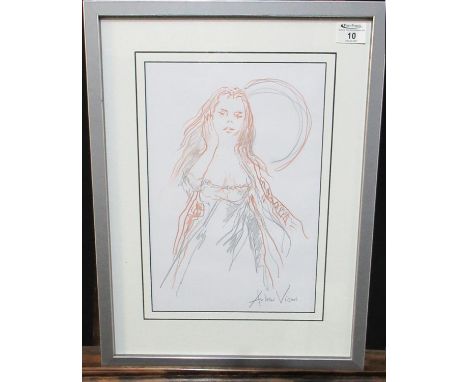 Andrew Vicari (modern Welsh), portrait of a young woman, signed, pencil and crayon. 36 x 25cm approx, framed and glazed. 
(B.