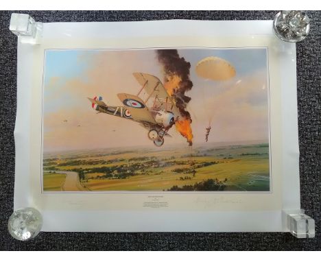 Balloon Busters Great War signed WW2 Robert Taylor print. 34 x 23 inches. Numbered 30/600.Flying a Sopwith Camel with RFC Squ