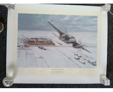 Operation Jericho multiple signed WW2 Gerald Coulson print. 36 x 24 inches. Numbered 791/850. A group of brave young RAF airc