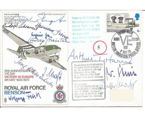 Twenty Five WW2 Luftwaffe bomber aces and Arthur Harris signed RAF Benson Dakota cover Signed to front and back of cover by J