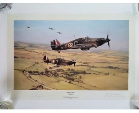 Moral Support Peter Townsend WW2 signed WW2 Robert Taylor print. 25 x 20 inches. Published in 1985, this moving piece has bec