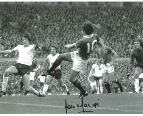 Lou Macari signed 10x8 b/w photo pictured playing for Man United. Scottish former footballer and manager. He began his playin