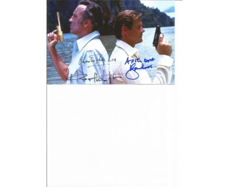 Christopher Lee, Roger Moore and Guy Hamilton Man with the golden gun signed 10x6 colour photo Actors. Good Condition. All au