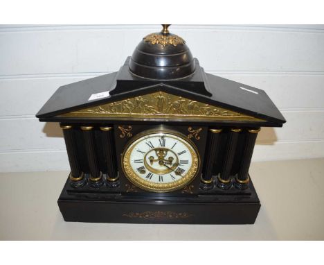 VICTORIAN BLACK SLATE CASED MANTEL CLOCK