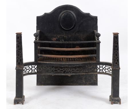 A George III style serpentine front fire basket/grate, with later additions, 83 cm wide  See illustration