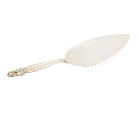 Johan Rohde for Georg Jensen, a Danish silver Acorn or Konge pattern cake slice or server, designed 1915, ovoid trowel form, 