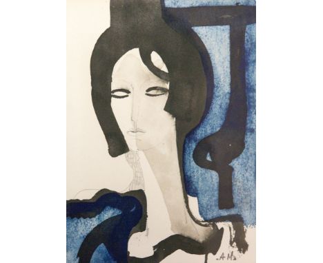 Albert Mineaux (1923-1986), portrait, watercolour and pencil, monogrammed, 21.5cm x 16cm, framed