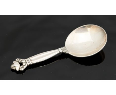 Johan Rohde for Georg Jensen, a Danish silver Acron or Konge pattern caddy spoon, designed 1915, 10cm long, 0.91ozt
