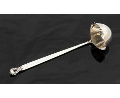 Johan Rohde for Georg Jensen, a Danish silver Acorn or Konge pattern toddy or sauce ladle, designed 1915, twin lipped, 17cm l