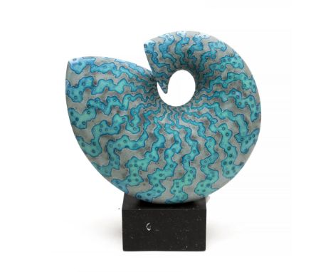Peter Beard, shell form sculpture, matte glazed, on marble base, 38cm high