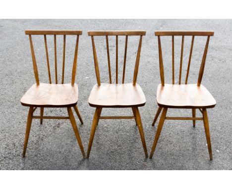 A set of three Ercol light elm and beech All Purpose chairs, stick back (3)