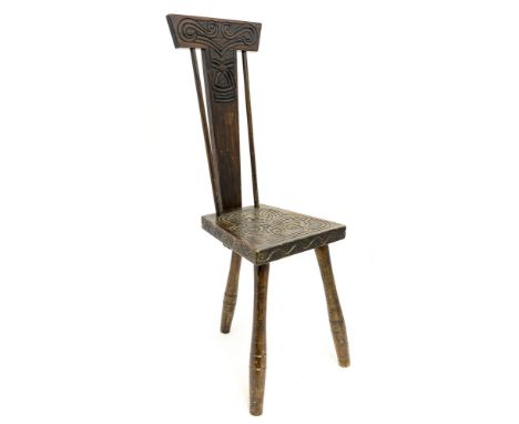 Ben Setter, an Arts and Crafts style spinning chair, carved Celtic knot design, circa 1960s, stamped marks, Totnes, 