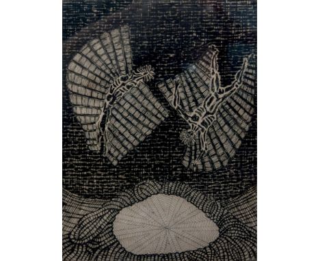 Jacques Houplain (b.1920), Angels, etching, signed and numbered 16 of 50, 12cm x 9cm, framed
