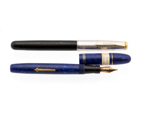 Mentmore 46 fountain pen with sterling silver cap, gold nib, button filler, together with a Wyvern 5TN fountain pen Lapis eff