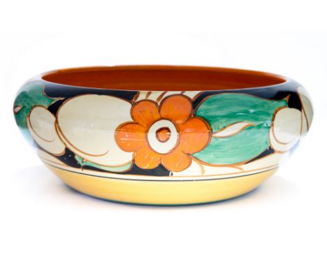 Clarice Cliff for Wilkinson, a Floreat (Wild Rose) bowl, ovoid form with inverted rim, Fantasque marks, 26cm diameter