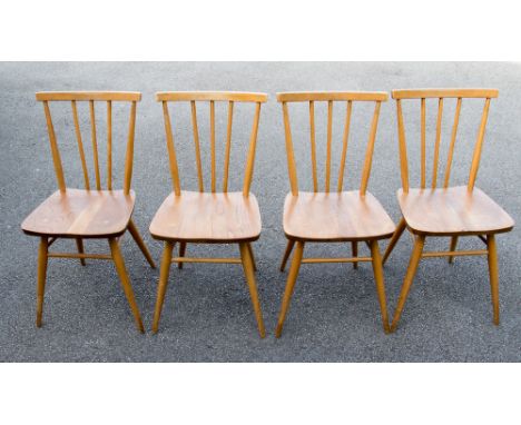 A set of four Ercol light elm and beech All Purpose chairs, stick back (4)