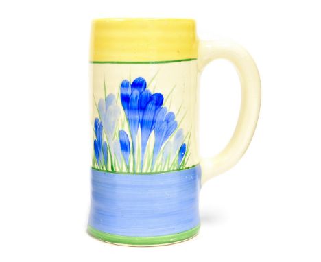 Clarice Cliff for Wilkinson, a blue crocus pattern tankard 6393 painted underside, crocus and Bizarre mark