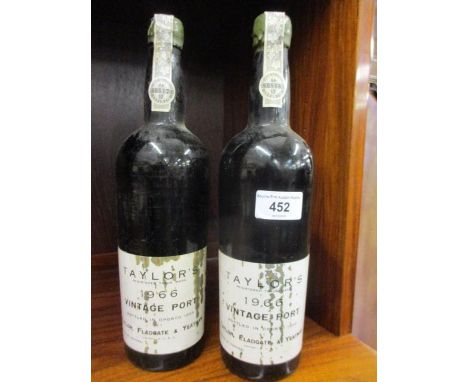 Two bottles of Taylors 1966 vintage port, neckline 