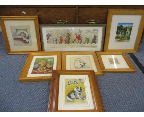 A collection of Louis Wain prints and engravings to include a coloured and signed engraving 
