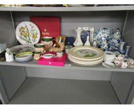 A quantity of ceramics and costume jewellery to include Delft pottery, a Spode boxed collectors plate, a Beswick Stagg, Royal