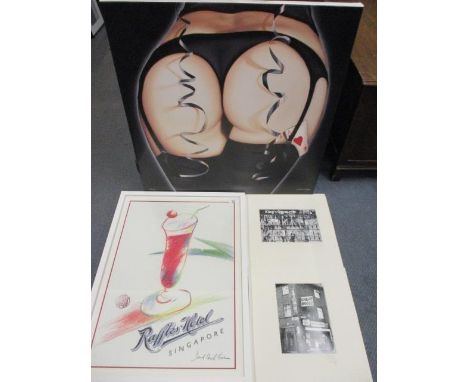 A limited edition canvas of a bottom, together with a David Cecil Homer print of Rattles Cocktail bar 