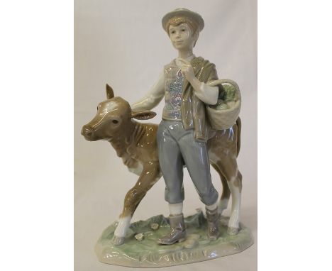 Lladro boy with calf height 26cm