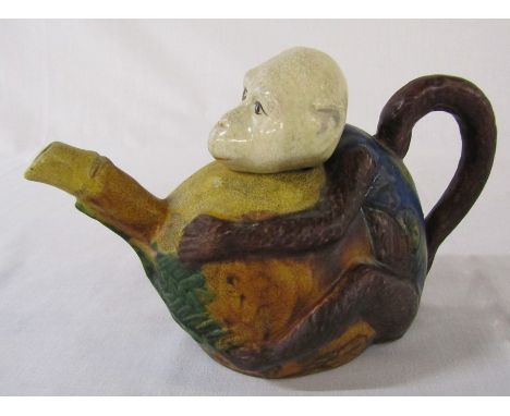 Novelty ceramic teapot in the form of a monkey L 23 cm H 15 cm (head repaired)