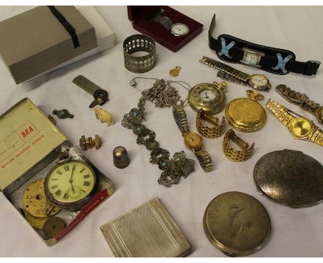 Selection of costume jewellery, silver pocket watch (af) compacts etc.